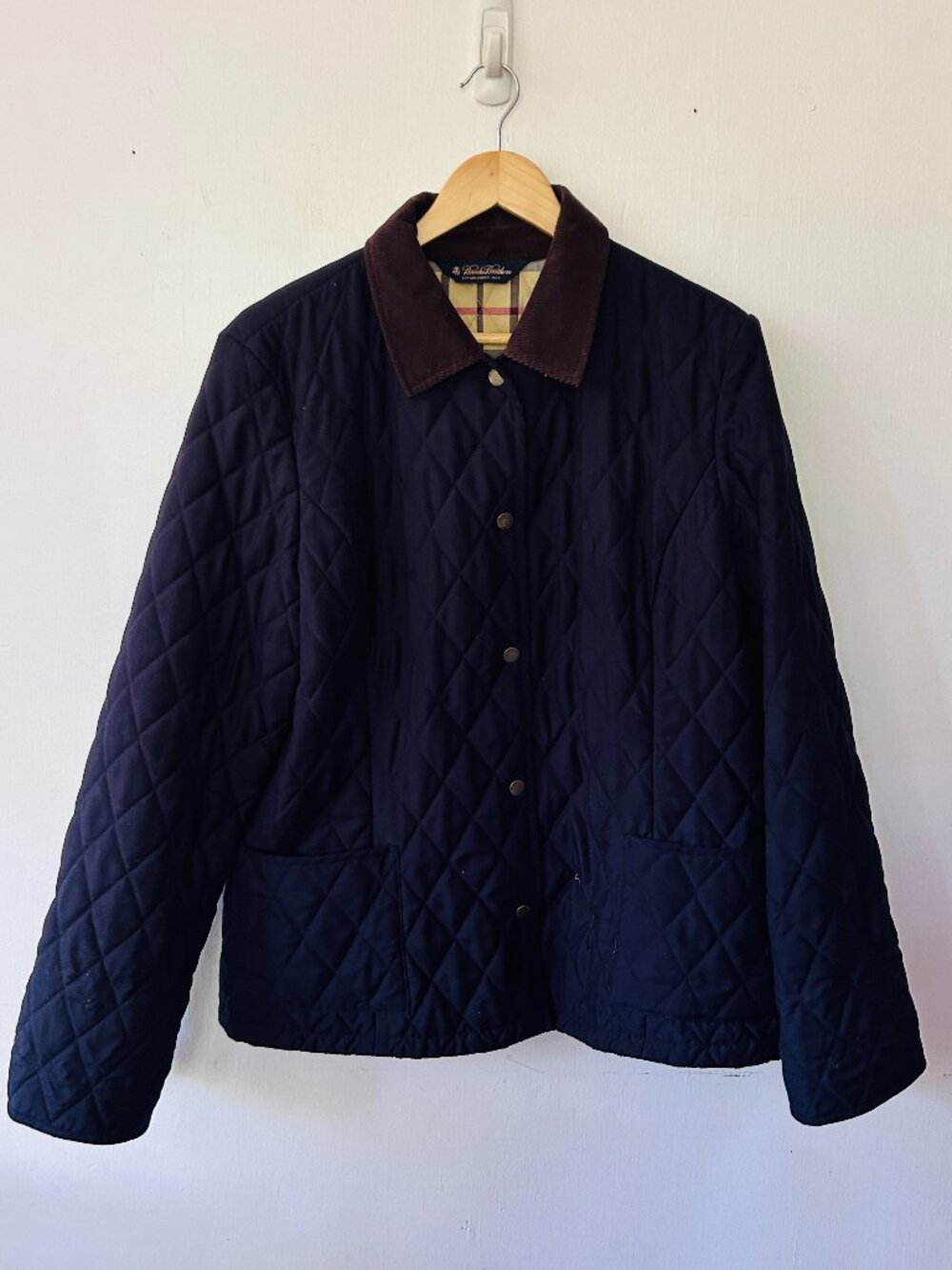Brooks Brothers Quilted Barn Coat Womens XL Blue Pockets Corduroy Collar Chore